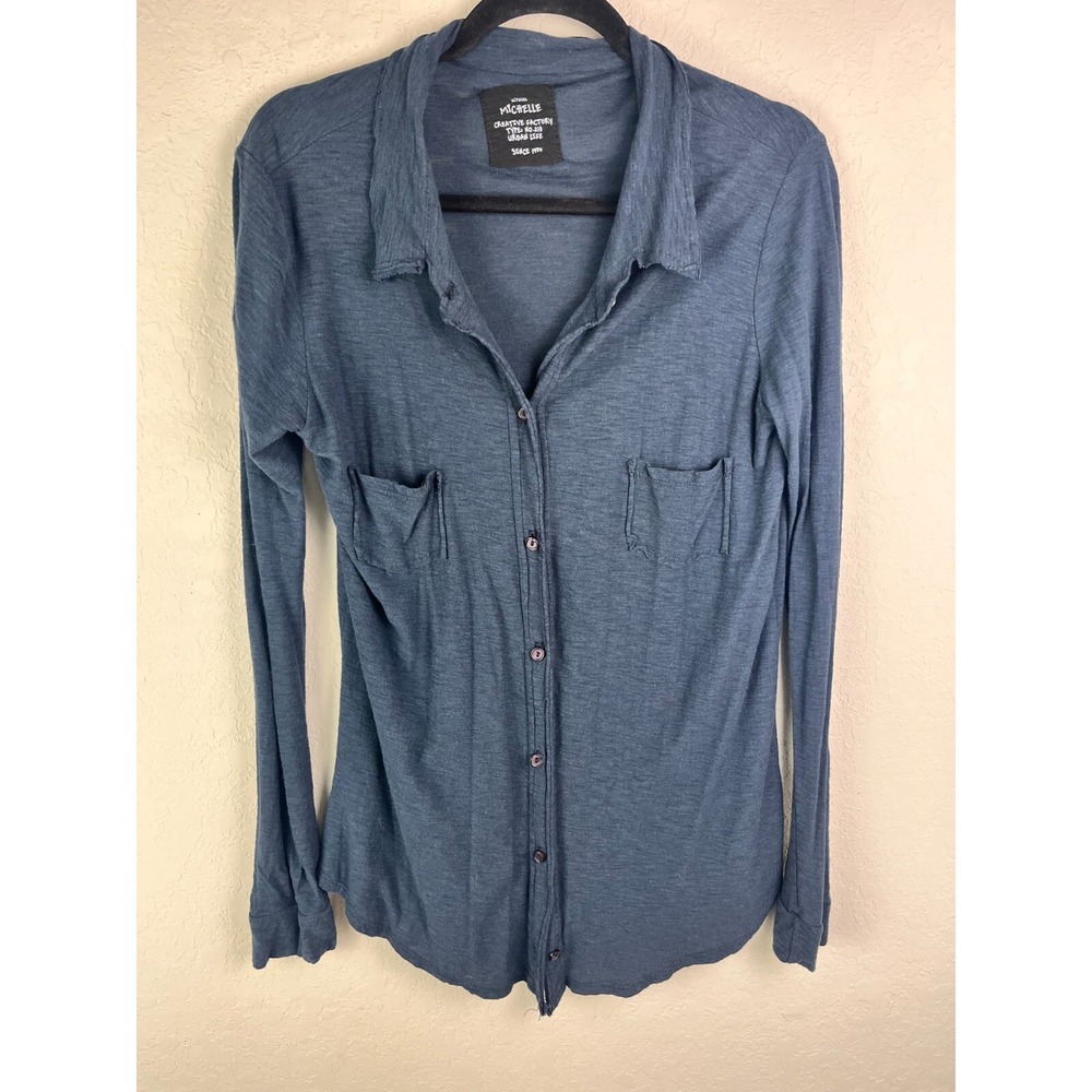 Natural Michelle Creative Factory Long Sleeve Button Shirt Blue‎ Small